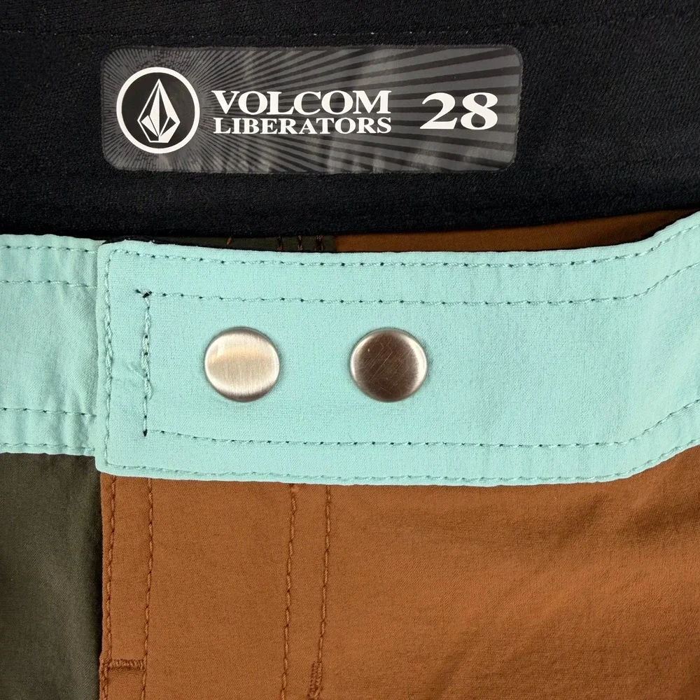 Volcom Liberators Board Shorts Mens 28 Brown‎ Green Blue Colorblock Swim Trunks